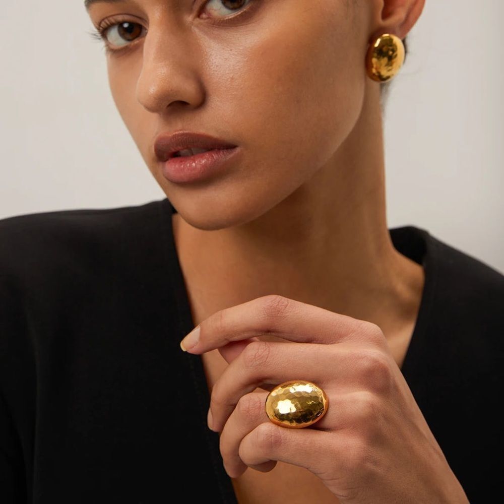 18k Gold Plated Chunky Hammered Oval Ring